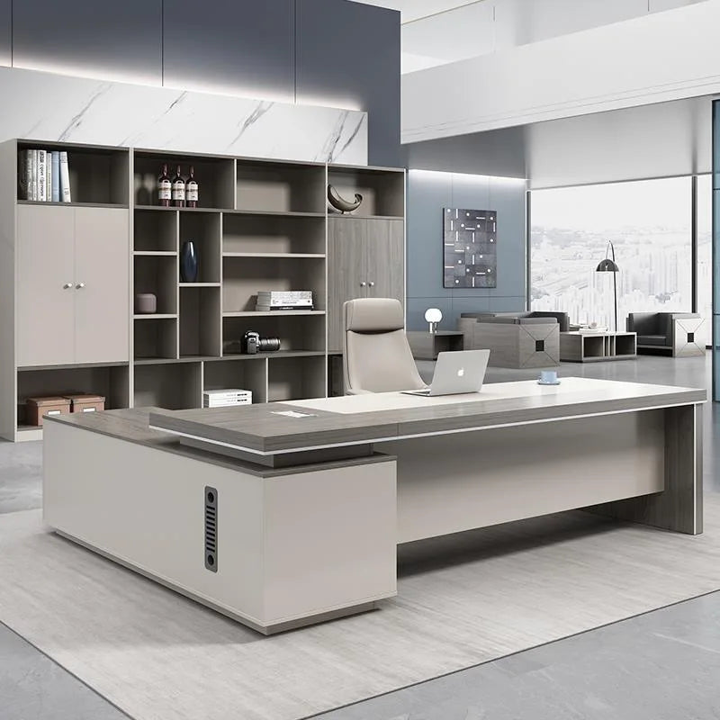 China Factory Good Quality White Office Boss Tables Office Furniture Modern l Shaped Adjustable Executive Desk