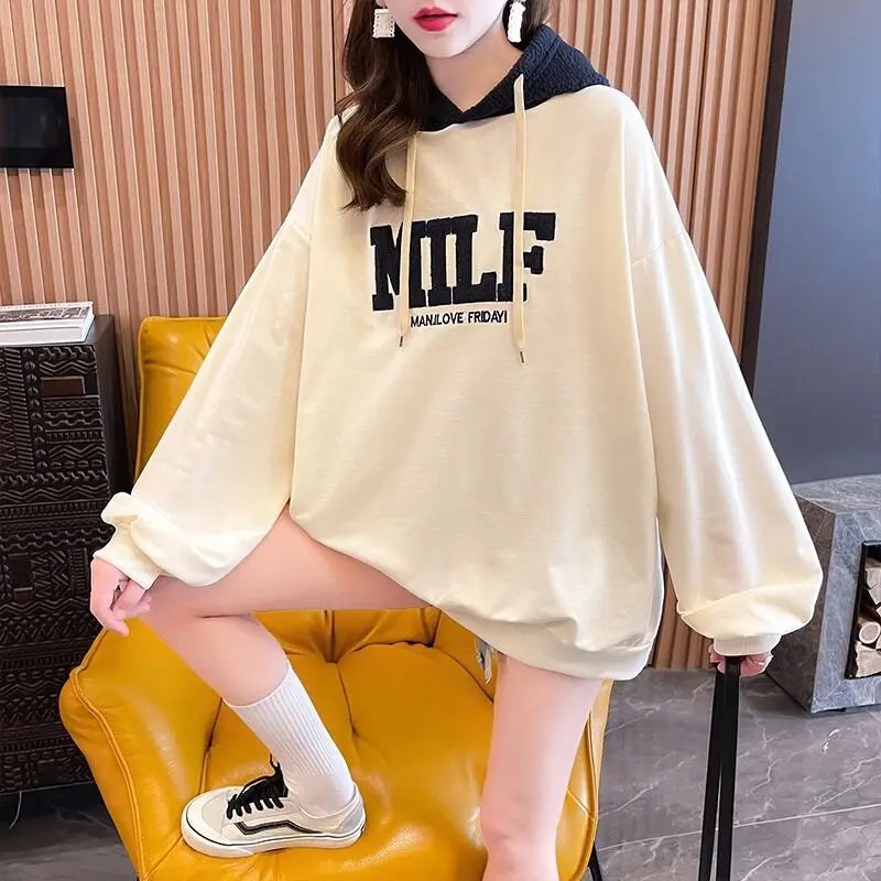 Custom New Fashion Towel Embroidery Letter Stitching Lamb Hair and Velvet Fleece  Sweatshirts Women Oversized Hoodies