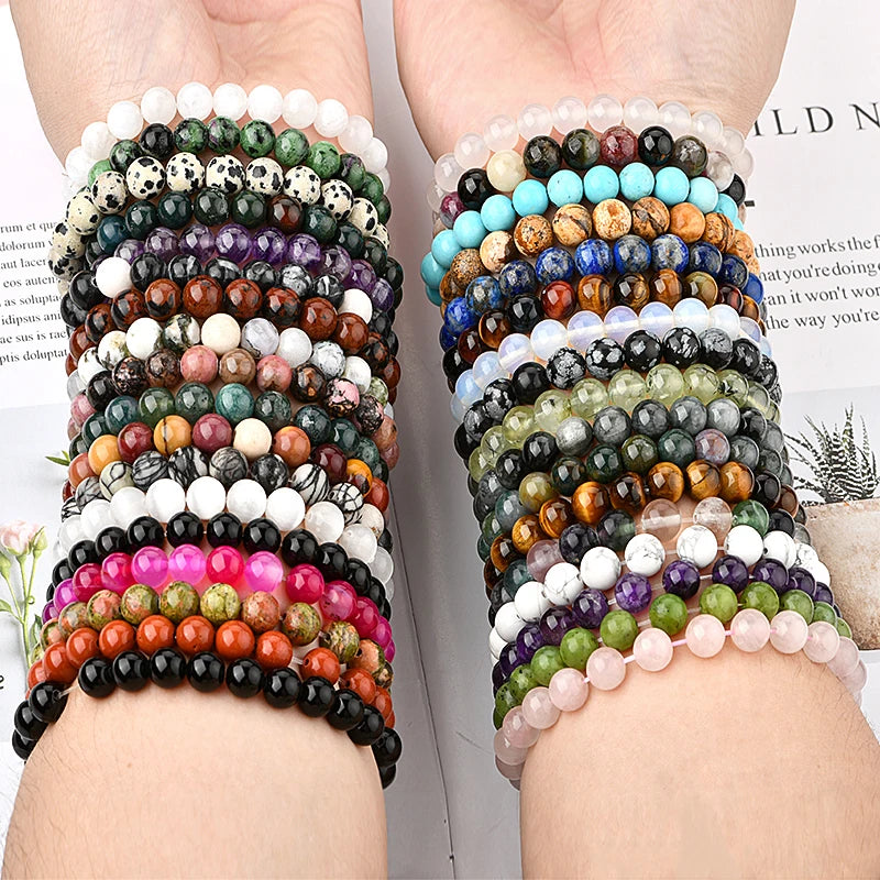 Gem Aura Gemstone 8mm Round Crystal Beaded Gemstone Genuine Stone Bracelet Natural Stone