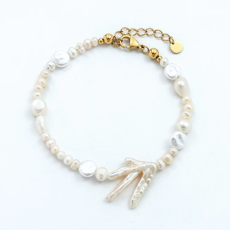 Gold Plated Freshwater Baroque Pearl Beaded for Bracelet Trendy Natural Irregular Freshwater Pearl Bangles