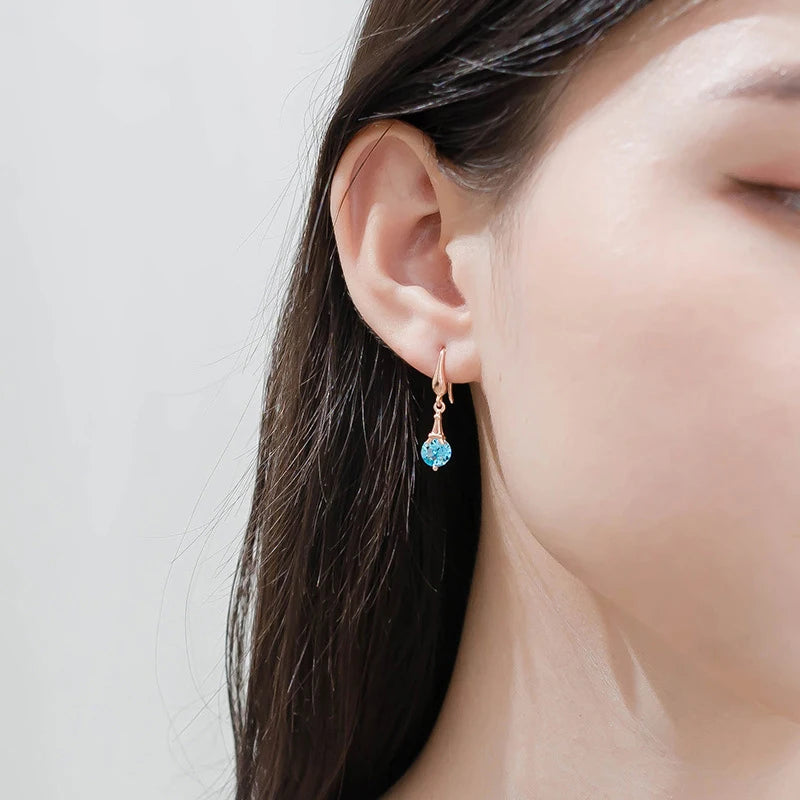 RINNTIN SWE01 New Arrivals Arete Jewellery for Women 925 Sterling Silver Rose Gold Plated Blue Crystal Earrings