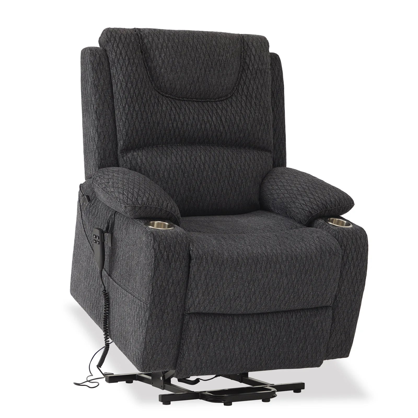CJSmart Luxury Contemporary Chenille Fabric Massage Dual Motor Flat Lay Lift Recliner Chair for Living Room