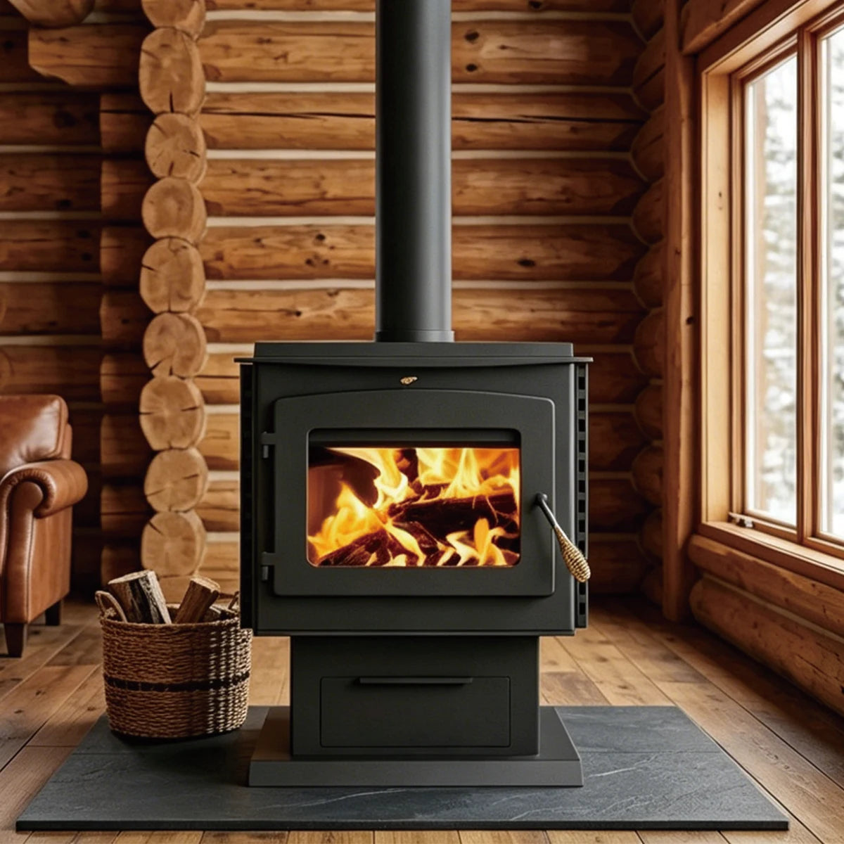1550-sq ft Heating Area 14.4KW Indoor Cast Iron Steel Wood Stove Firewood Burning Stove with Fire Logs Wood Burning Heater