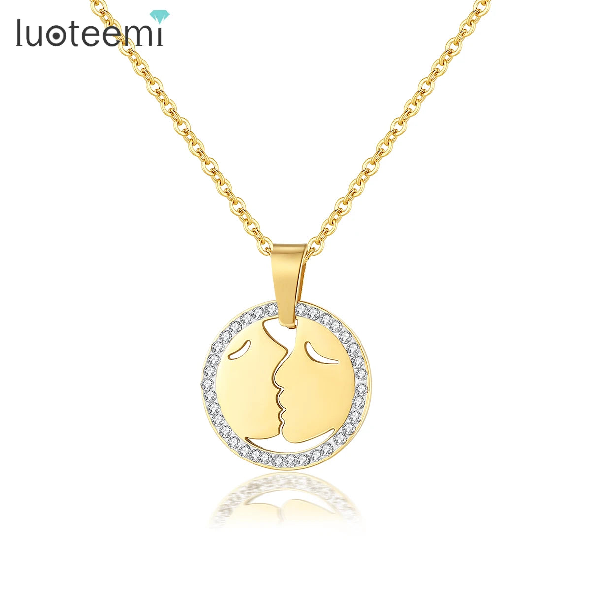SP-LAM Kiss Couple Gift Pendant Jewelry Woman Jewellery Chain Stainless Steel Personalized Gold Plated Link Bling Necklace