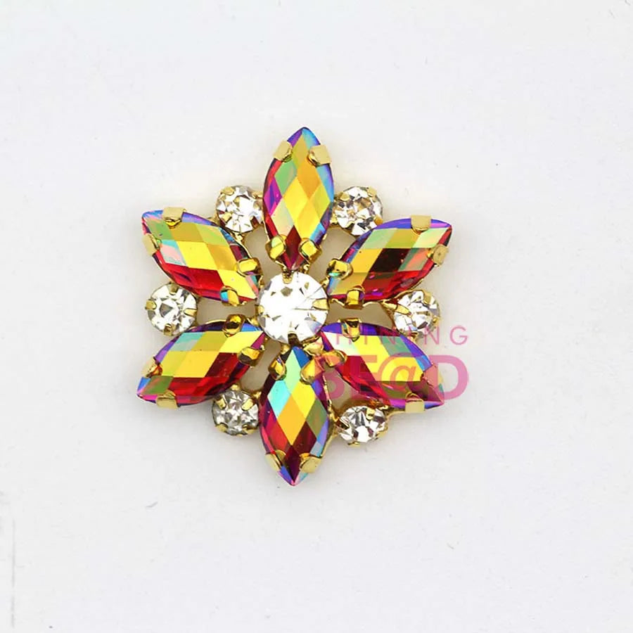 Crystal AB Red/Green/Blue Rhinestone Applique Brooch Bridal Shoe Decoration Applique for Wedding Gown Sash Rhinestone Patch