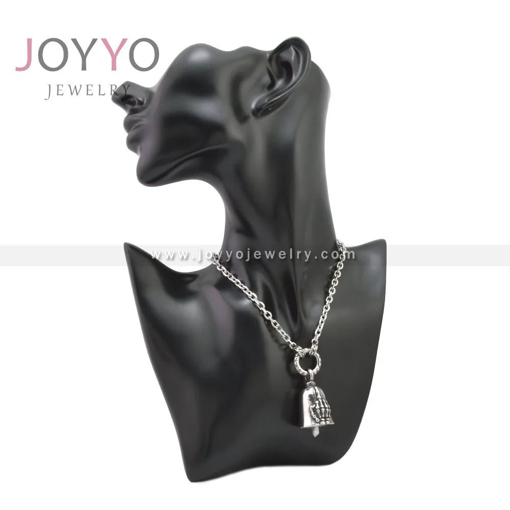 Personalized Design Hip Hop Style Bell Shape Zircon Stainless Steel Wedding Charm Necklace Biker Chains Hand Bone Pendant
