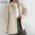 For OOTN 2024 Ladies Beige Casual Shirt Simple Fashion Long Sleeve Single Breasted Blouse Button Decoration Front for Office Use