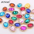 JUNAO 10*14mm Mix Oval Sewing Gemstones With Small Stones Glass Rhinestones Sew on Decoration Crystal Claw Rhinestones for Dress