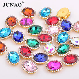 JUNAO 10*14mm Mix Oval Sewing Gemstones With Small Stones Glass Rhinestones Sew on Decoration Crystal Claw Rhinestones for Dress