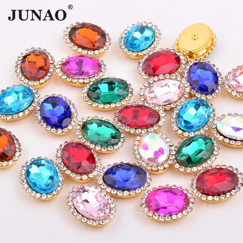 JUNAO 10*14mm Mix Oval Sewing Gemstones With Small Stones Glass Rhinestones Sew on Decoration Crystal Claw Rhinestones for Dress