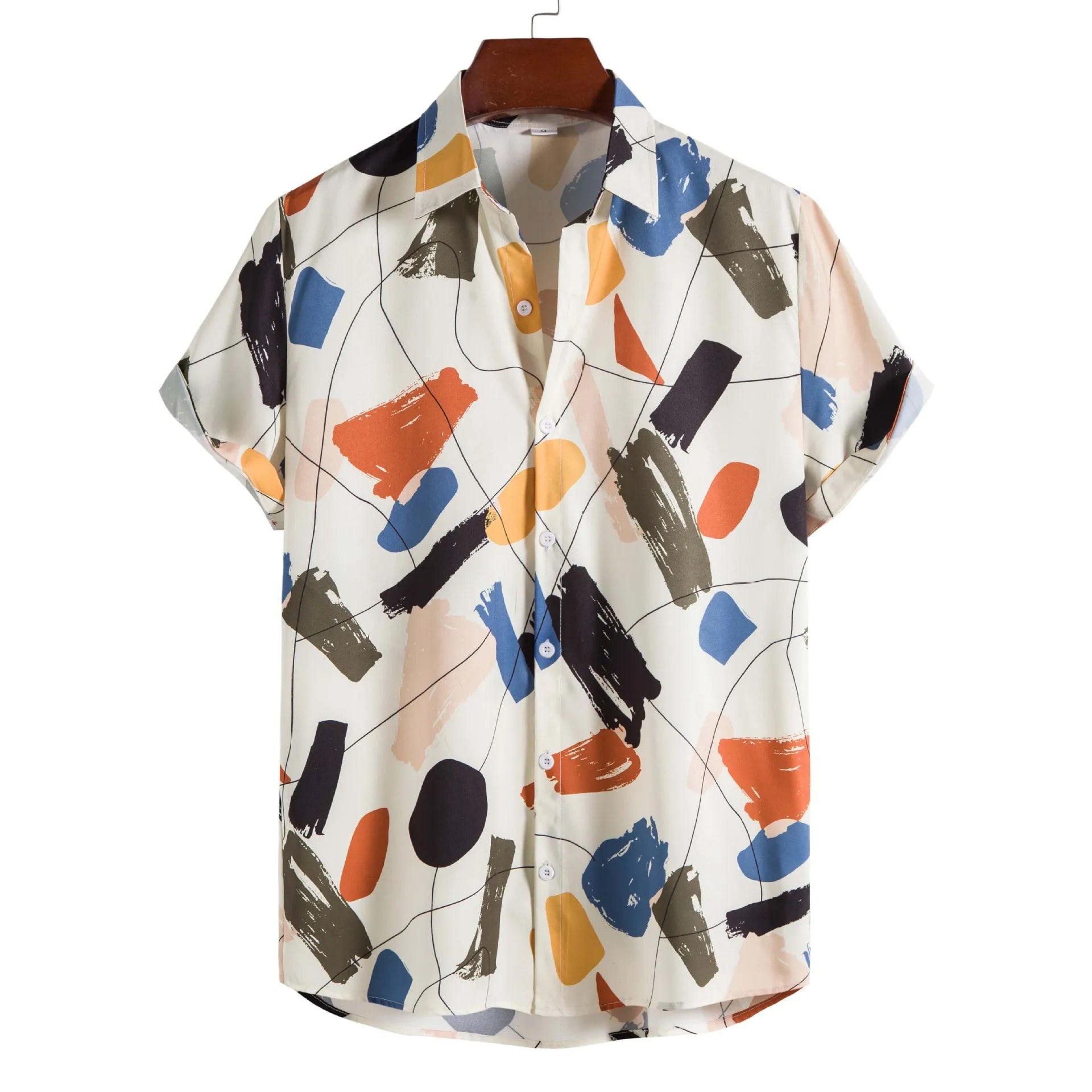Custom Logo Pattern Design Custom Print Breathable Men's Half Sleeve Cuban Collar Beach Shirt