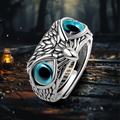 Retro Vintage Punk S925 Sterling Silver Eye Owl Ring Luxury Blue Stereo Zircon Thai Silver Opening Wedding Friendly