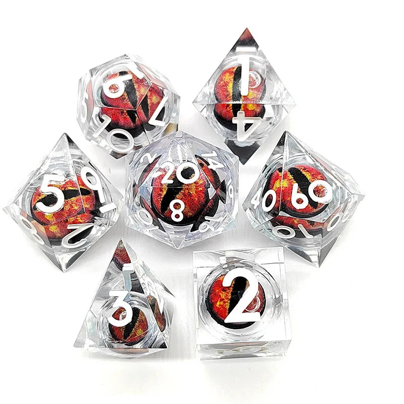 Factory Direct Dragon Eyes Resin Dice Set Hot Sales Sharp Edge Polyhedral DICE CUP for Game and DND Usage
