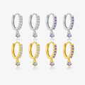 FUAMAY Aretes 925 Sterling Silver Drop Cubic Zirconia Earrings Drop White Purple Zircon Hoop Earrings