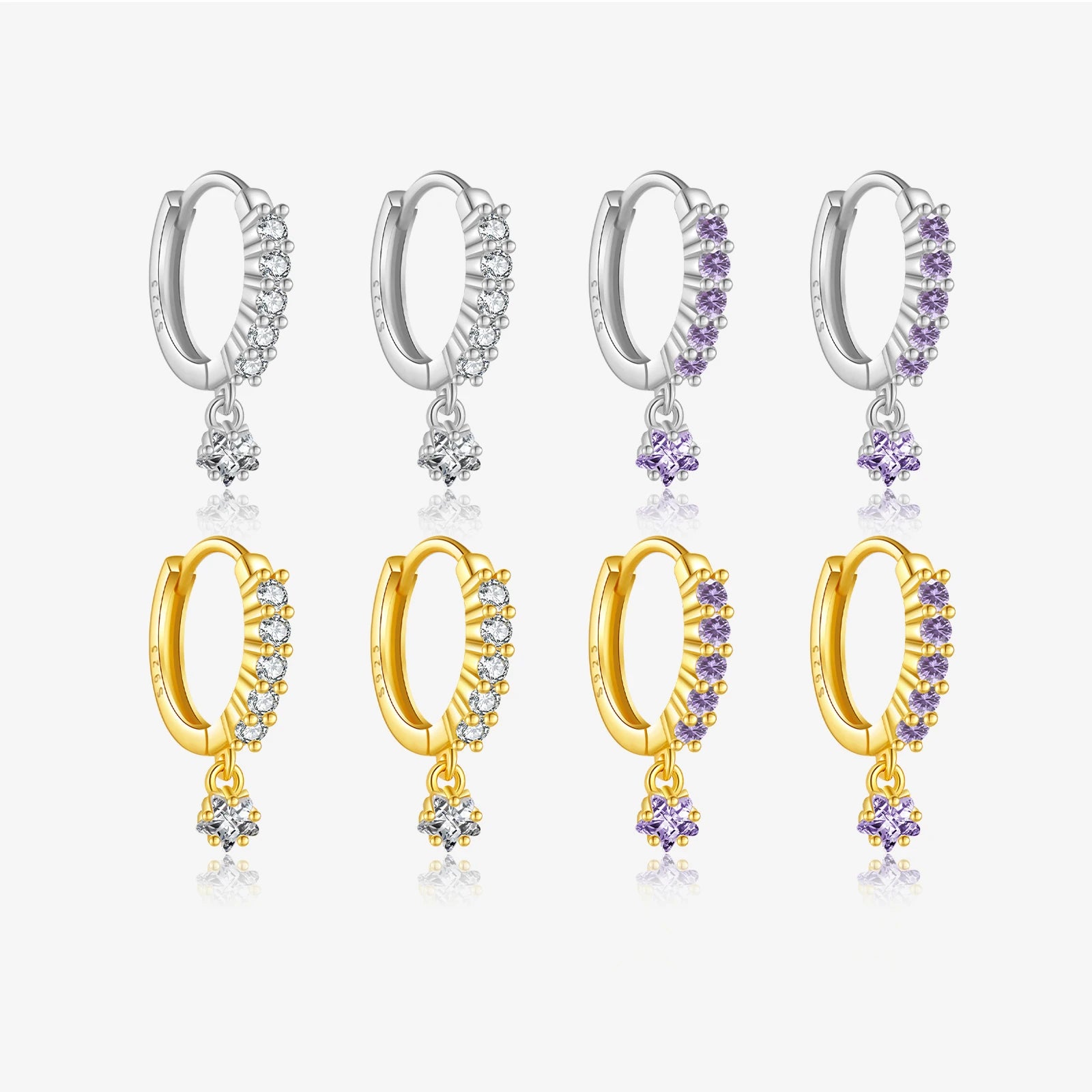 FUAMAY Aretes 925 Sterling Silver Drop Cubic Zirconia Earrings Drop White Purple Zircon Hoop Earrings