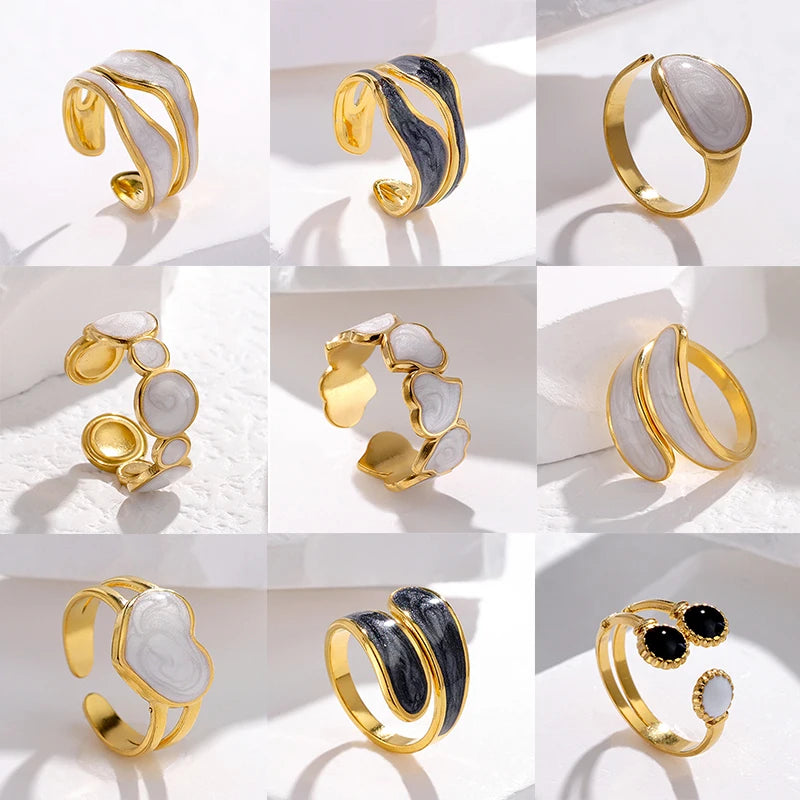 Personalize Steel Ring for Women Open Adjustable Oil Dropping Stainless Steel Wide Finger Rings