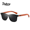 DUBERY 2026 Custom Logo Vintage Unisex Sunglasses Blue Red Square Wood Frame Polarized Tac Rimless Fashion Shades for Men Women