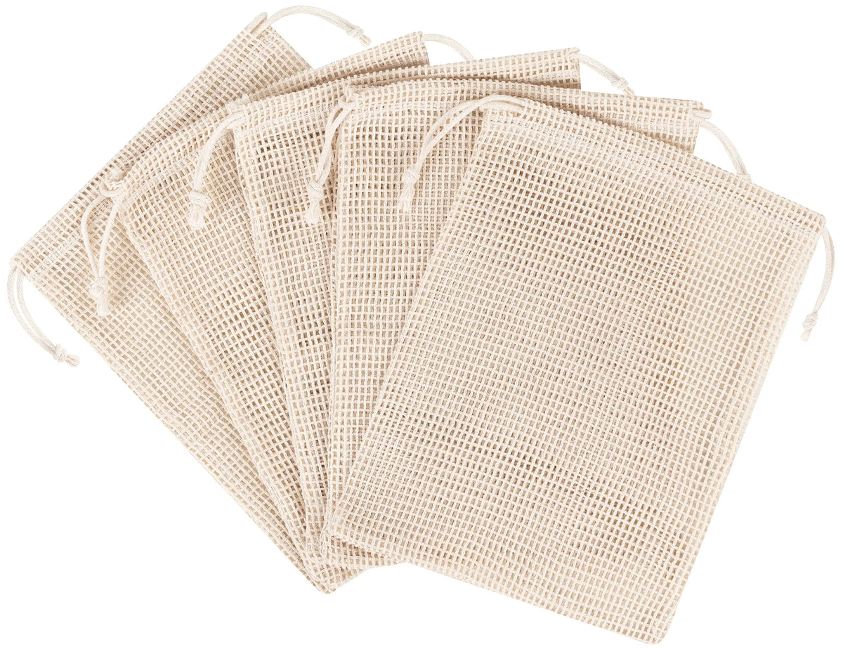 Custom Recyclable Reusable Organic Cotton Mesh Net Drawstring Vegetable Bag for Fruit