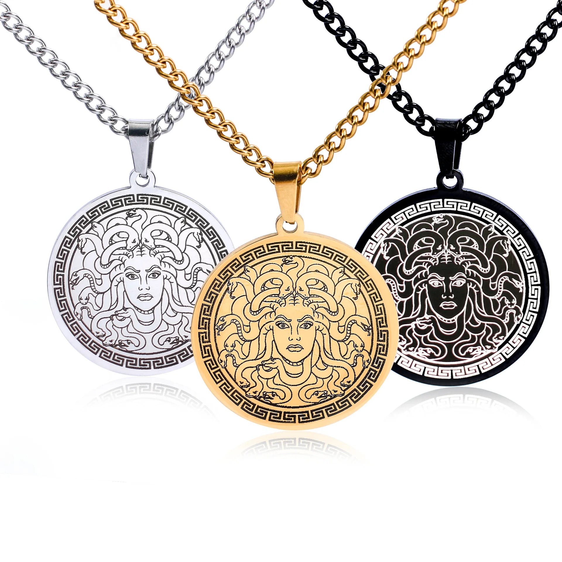 Nordic Viking Rune Mark Irish Concentric Circle Medal Pendant Olympus King of the Gods Zeus Medal Pendant Men's Necklace