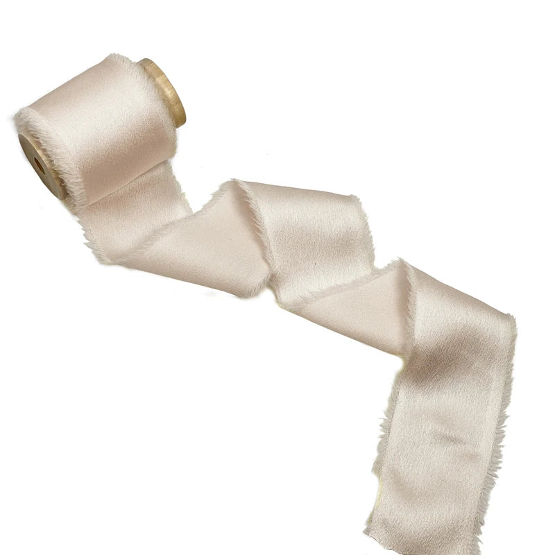 1.5 Inches Silk-Like Chiffon Ribbon Fringe Trim 100% Polyester for Bridal Bouquet Decoration Christmas Frayed Edge Decorations