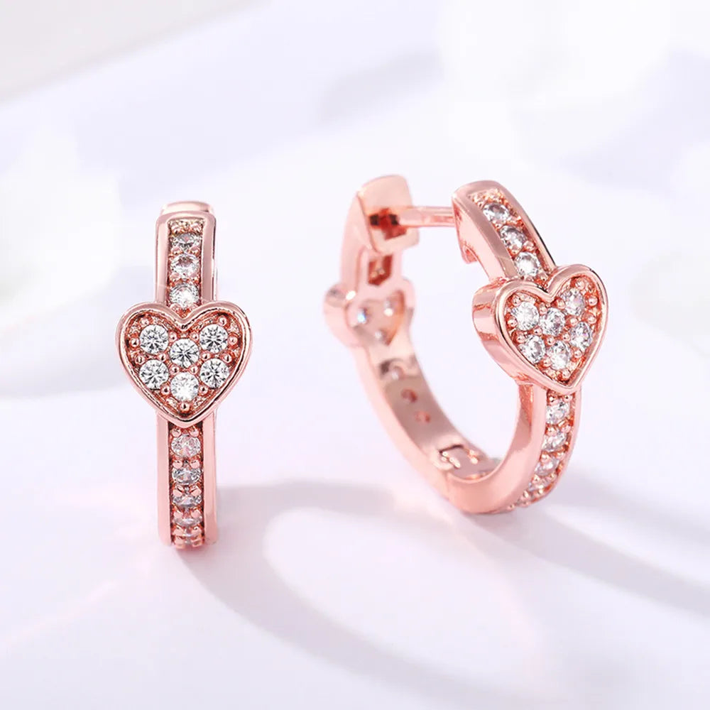 Huitan 2023 Love Design Sweet Girls Jewelry Women Gemstone CZ Hoop Silver Rose Gold Plated Heart Earrings for Ladies