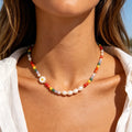 MAIOU Vintage Trendy Handmade Cute Daisy Flower Candy Colored Multi Rainbow Beads Freshwater Pearl Necklaces
