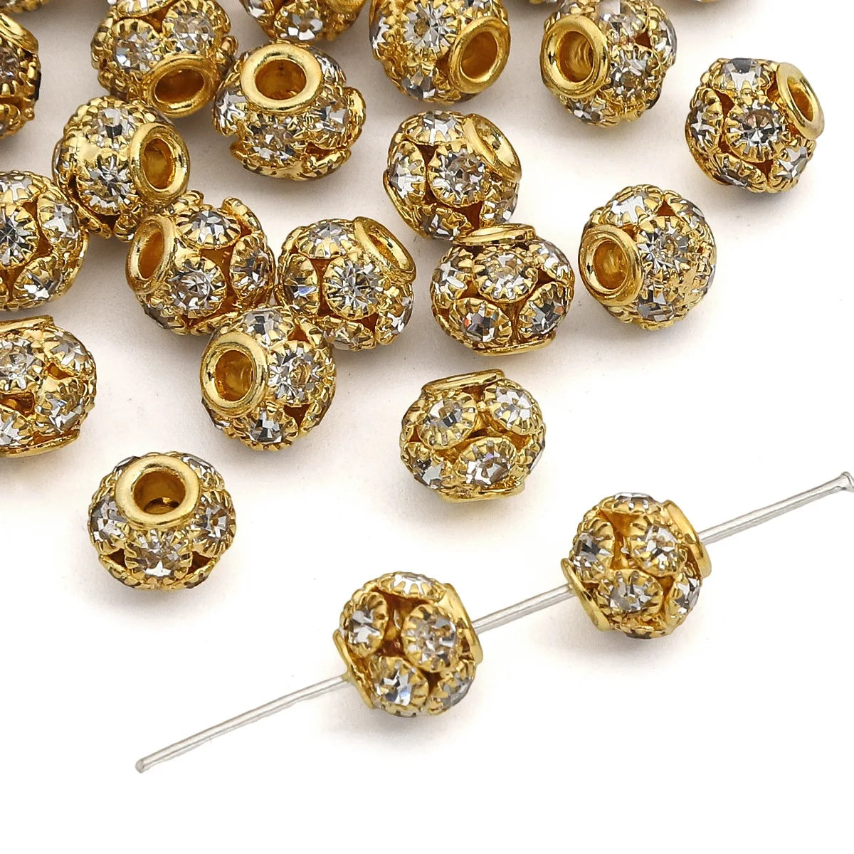 High Quality Glass Rhinestones Flower Ball Gold Plated Round Flat Square Spacer Beads Sew-On for Jewelry Making