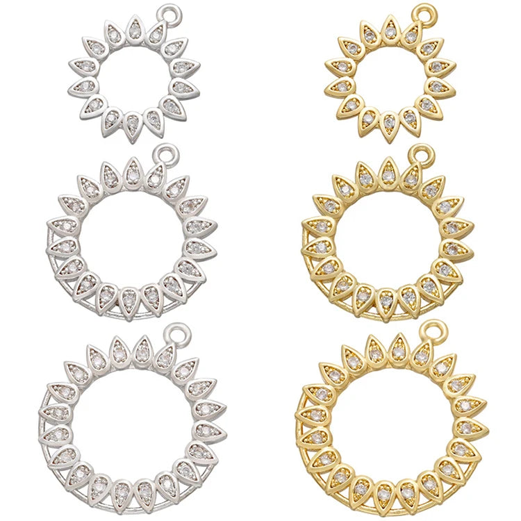 CZ8657 18k Gold Silver Plated CZ Paved Hollow Sun Flower Charm Pendants