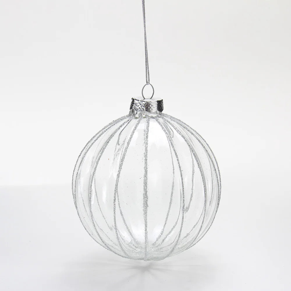 Top Seller Hand Blown Christmas Decorative Hanging Glass Ornaments Clear Glass Christmas Ball with Stripes Eco-friendly