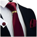 Fashion Classic Solid Plain 8cm Men Tie Pocket Square Cufflinks Set With Tie Clasp Ring Green Silk Necktie Suit Wedding Business