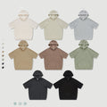 Winter 360G Heavy Weight Waffle Glace Hooded Shoulder Short Sleeve European and American Street Loose T-shirt