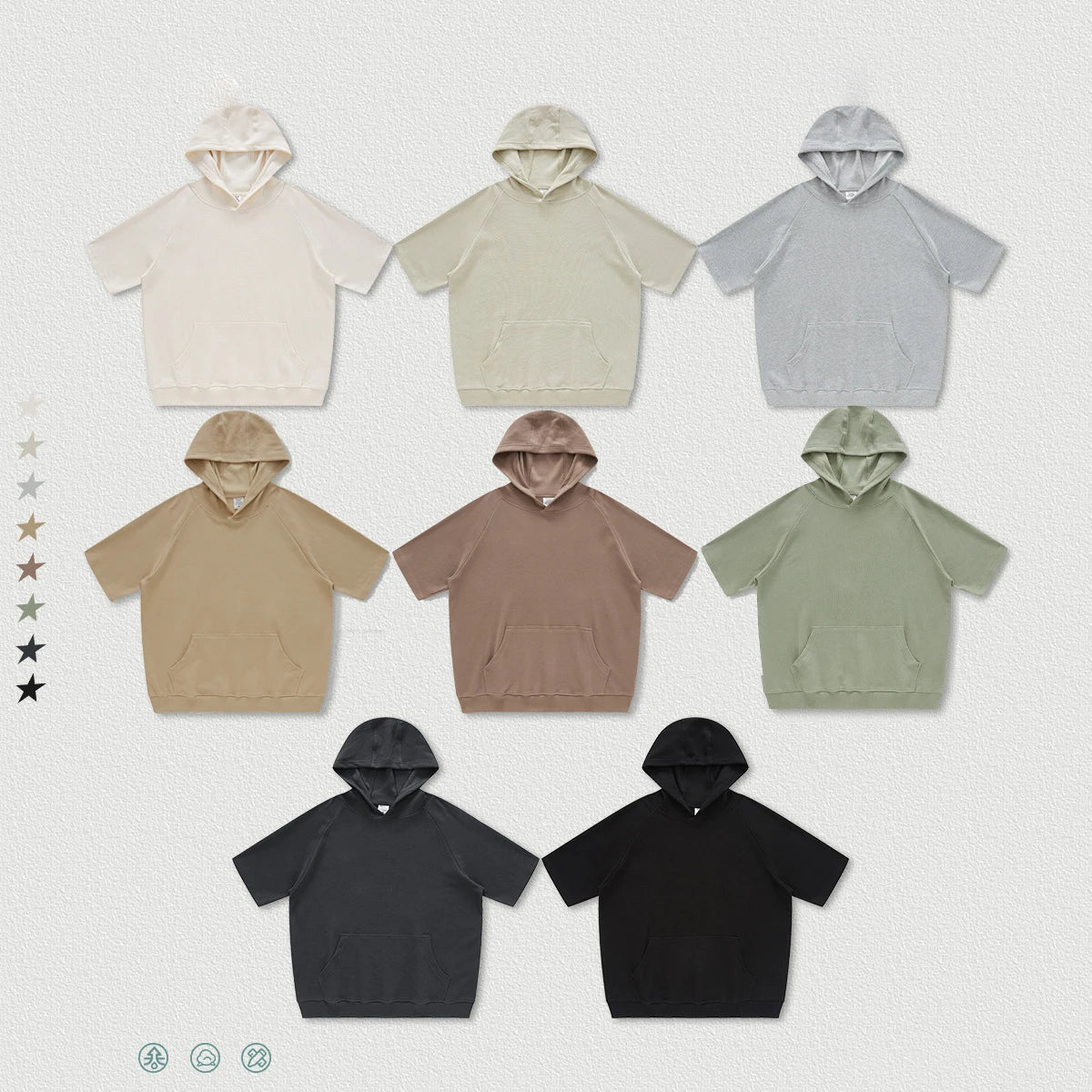 Winter 360G Heavy Weight Waffle Glace Hooded Shoulder Short Sleeve European and American Street Loose T-shirt