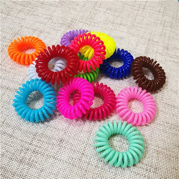 3.5cm Fine clear Jelly Black Solid Spiraled Elastics Hair Bands Kids Women Small Telephone Wire Hair Ties