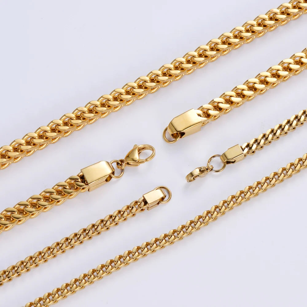 Non Tarnish PVD Gold Plated Luxury Hip Hop Square Box Link Necklace Mens Stainless Steel Gold Franco Chain