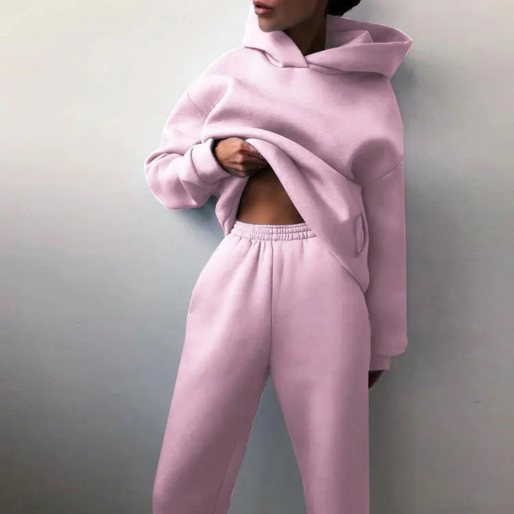 Women's Casual Sets Tops 2 Piece Hoodies Winter Custom Embroidered Women Sweat Pants Set Fleece 100% Cotton Custom Crop
