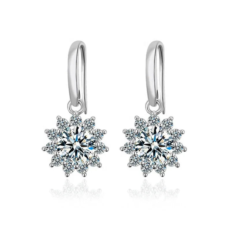 Luxury Jewelry Sunflower Drop Earrings Ladies One Carat Moissanite 925 Sterling Silver Engagement & Wedding