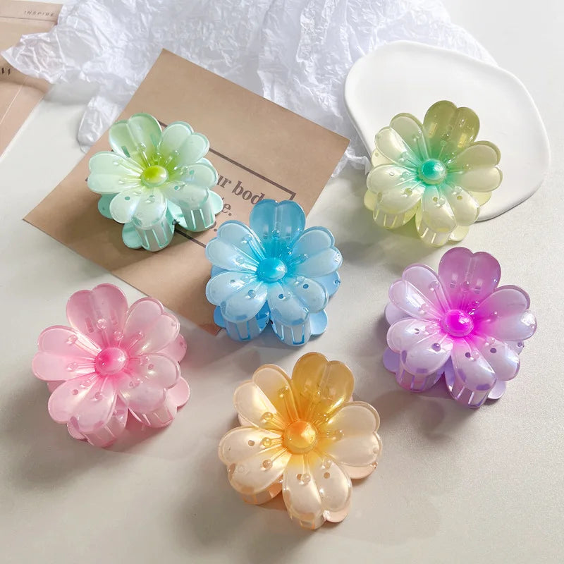 Best Selling Korean Simple European American Hair Claws Colorful Plastic Clip Sunflower Cherry Blossom Shark Design for Daily