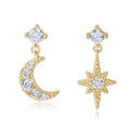 SP Fashion 925 Sterling Silver Zircon S925 Sterling Silver Asymmetric Star Moon Stud Earrings