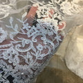 Hot Selling Wholesale Price 3D Flower Tulle Lace Fabric Embroidery White Beaded Wedding Lace Bridal Fabric