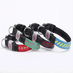 USB Charging Rechargeable Luminous LED Dog Collar Embossed Pet Collar with Glowing Flashing Light Reflective Dog
