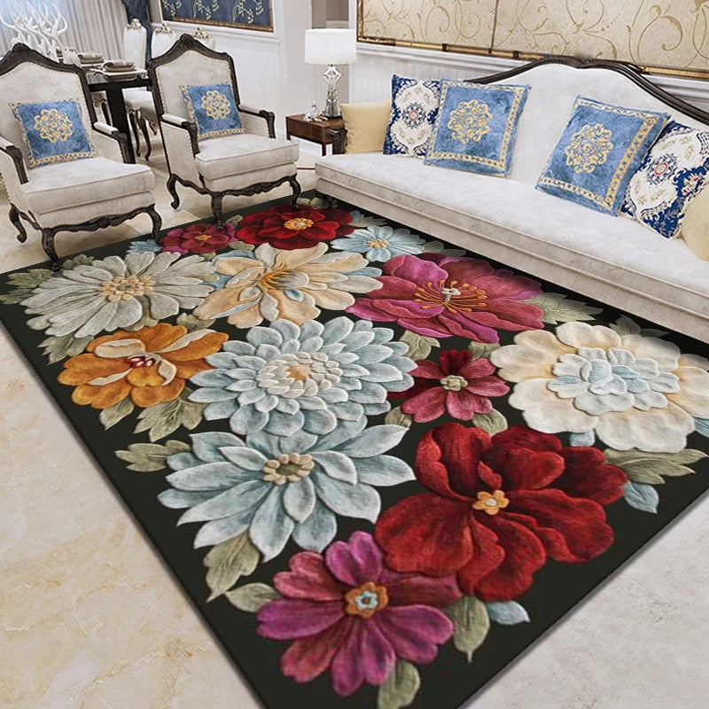 Low Moq Cheap 3d Digital Printed Polyester Floral Area Rag Rugs Living Room Large
