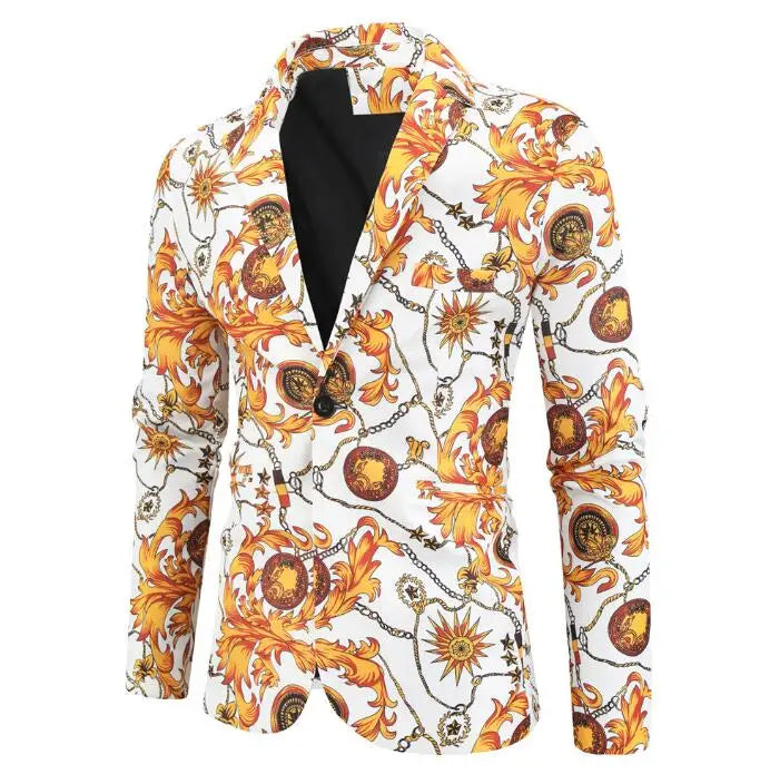 Men Blazers Ethnic Style Printing Suit Jacket Men Casual Slim Club Stage Blazer Stylish Formal Tuxedo Jackets