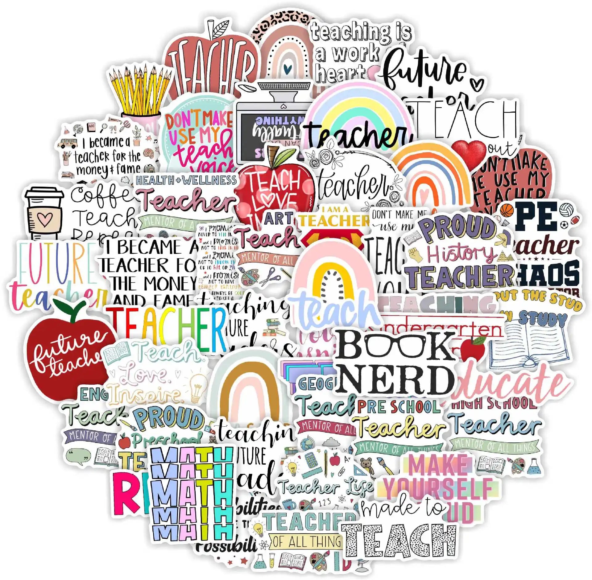 50Pcs Teachers Day Motivational Letter Graffiti Thank You Stickers for Phone Laptop Bottle Notebook School Sticker