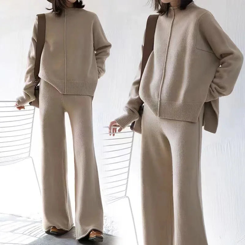 Wholesale 2026 Autumn New Age Reducing Casual Wide Leg Pants Fashion Knitted Sweater Loose Women's Set
