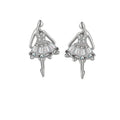 Trendy Fine Jewelry 925 Sterling Silver Ballet Dancer Girl Stud Minimal Ballet Earrings for Kids Girl