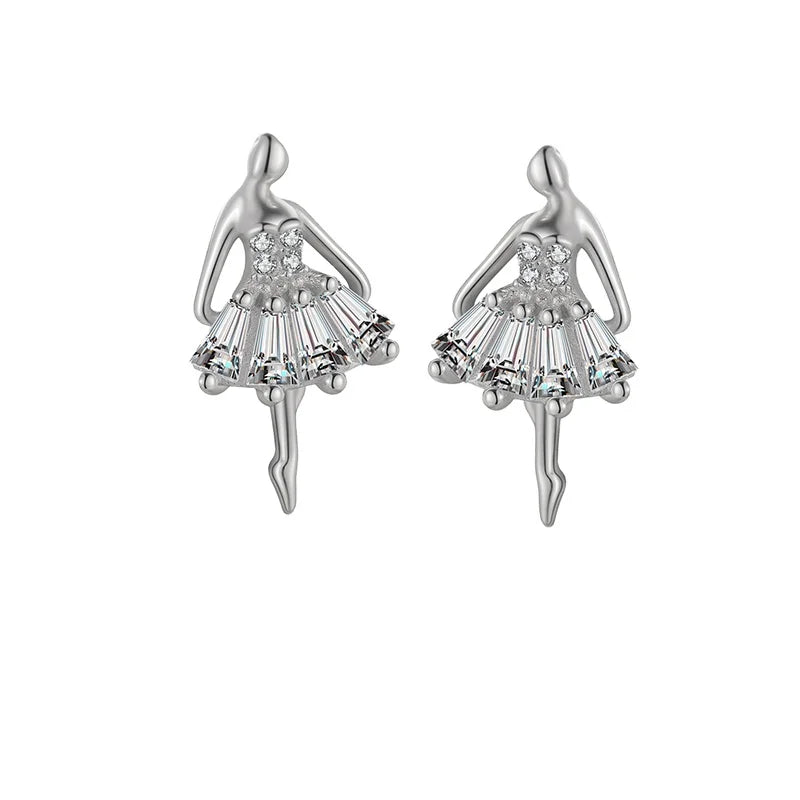 Trendy Fine Jewelry 925 Sterling Silver Ballet Dancer Girl Stud Minimal Ballet Earrings for Kids Girl