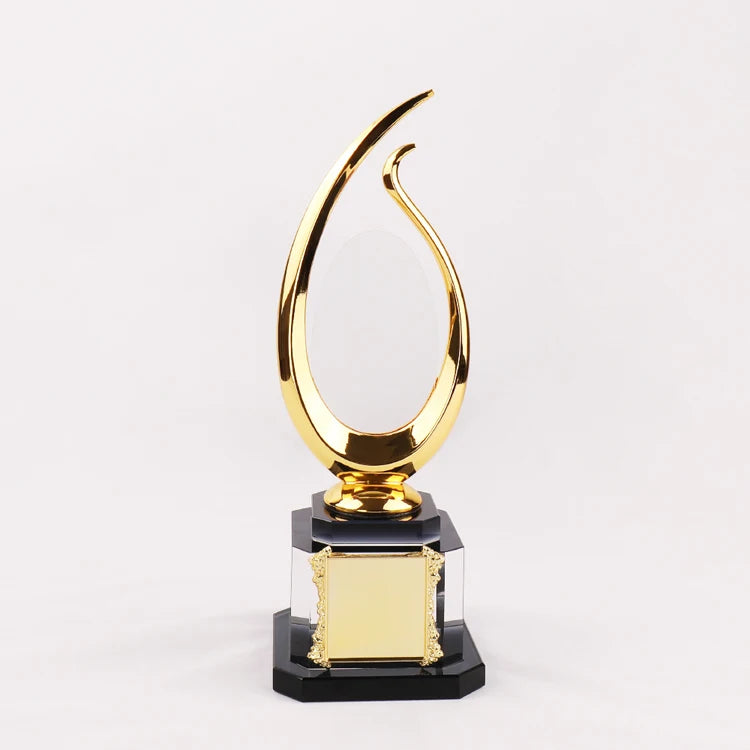 Gold Metal Glass Crystal Flame Plaque Trophy and Award MH-NJ0185