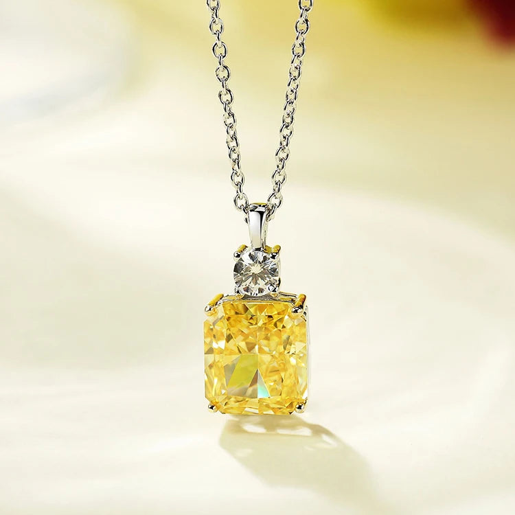 Solid 925 Sterling Silver Necklace Custom Necklace Radiant Cut 925 Yellow Zircon Silver Necklace