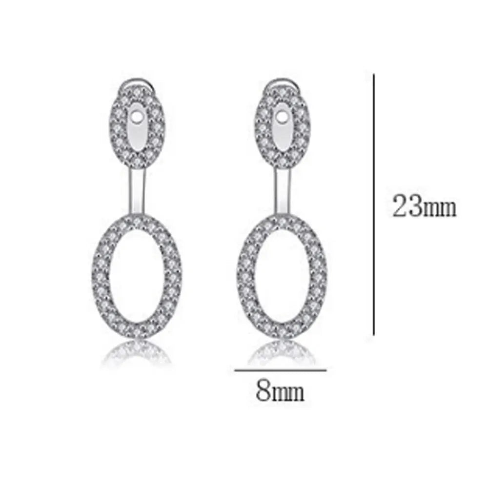 Korean Brass with Silver Plated Geometric Metal Ring Zircon Oval Hoops Dangle Drop Earrings Women Popular