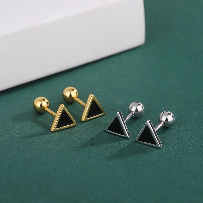 Custom Cute Silver Jewelry Unique Black Triangle S925 Sterling Silver Gold Plated Women's Wedding Party Stud Earrings
